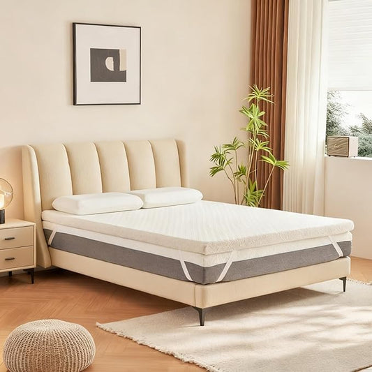 3 Inch Memory Foam Mattress Topper Twin Size - CertiPUR-US Certified - Gel Cooling Mattress Pad with Removable Bamboo Cover,Bed Topper for Pressure Relief(White) (White, Queen)