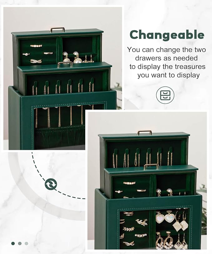 Homde Mothers Day Gifts Jewelry Organizer Girls Women Jewelry Box for Necklaces Rings Earrings Gift Bracelets Storage Case (Forest Green + Gold) - Image 2