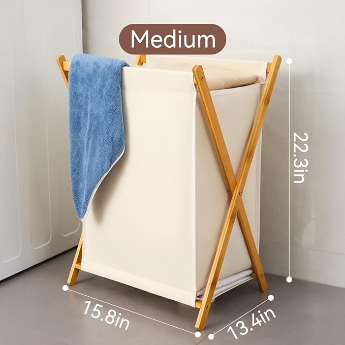 DUMDUM Simple, Eco-Friendly Foldable Laundry Hamper with X-Frame, Multi-Size for Dorm, Bedroom, RV (Beige, Medium) - Image 2
