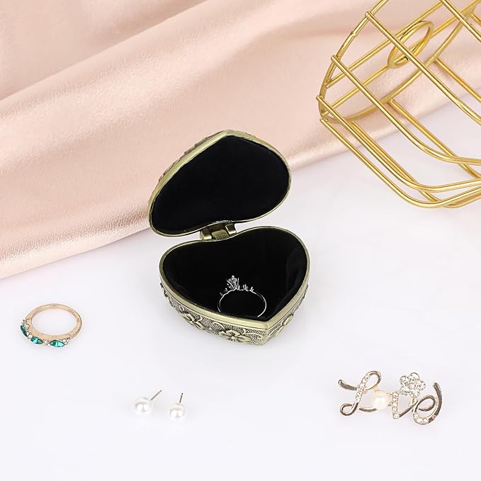 Hipiwe Vintage Heart Shape Jewelry Box - Small Antique Ring/Earrings/Necklace Storage Organizer Case, Metal Treasure Chest Trinket Keepsake Gift Box for Women,Bronze - Image 3