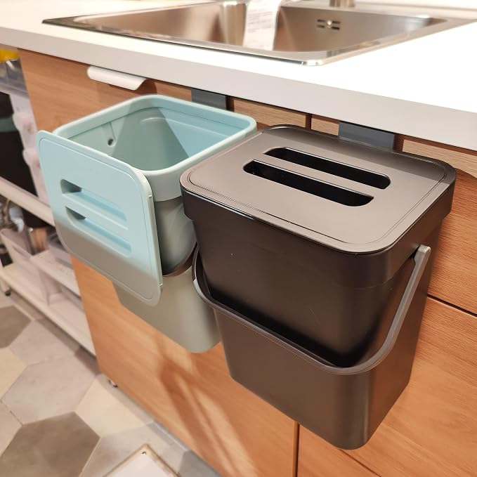 stonespace Kitchen Compost Bin for Countertop, Hanging Small Trash Can with Lid Under Sink for Kitchen Bathroom, Mountable Compost Bucket, Black by stonespace