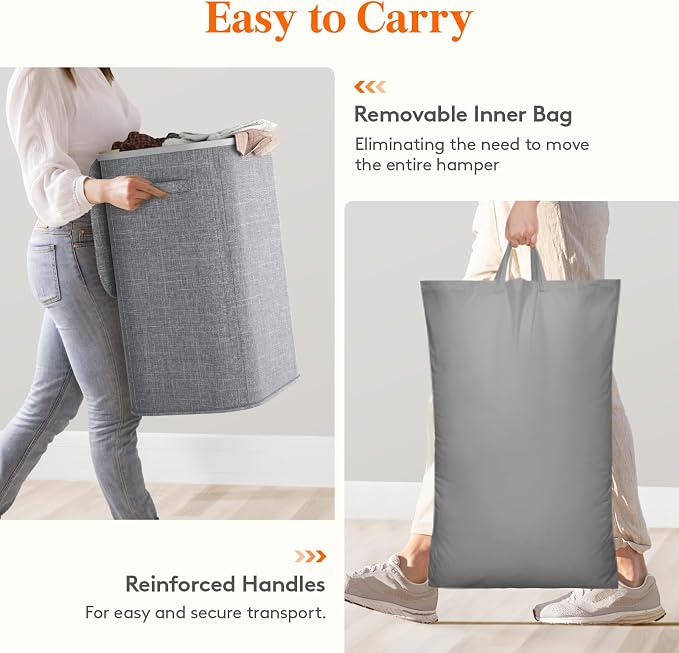 Lifewit 85L Large Laundry Basket with Lid, Laundry Hamper with Plastic Handles and Removable Bag, Foldable Tall Dirty Clothes Hampers for Laundry for Laundry Room, Bedroom, Bathroom, Dorm, Light Gray - Image 7