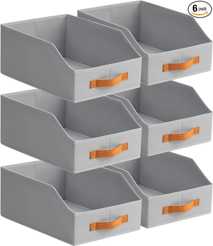 Homsorout Fabric Storage Bins for Organizing - 6 Pack Large Trapezoid Collapsible Storage Bins with Front Handle, Closet Organizers and Storage for Bedroom, Home Shelves, Small Spaces, Grey by Homsorout