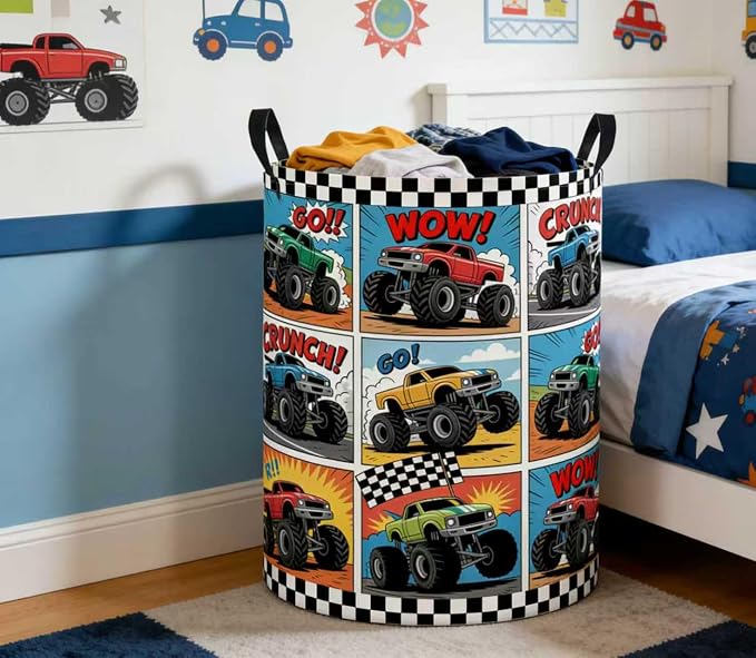 Baby Laundry Basket Baby Nursery Hamper Kids Laundry Basket Toy Storage Bin for Boys Room Decor Gift Baskets for Bedroom Bathroom(Truck) - Image 7