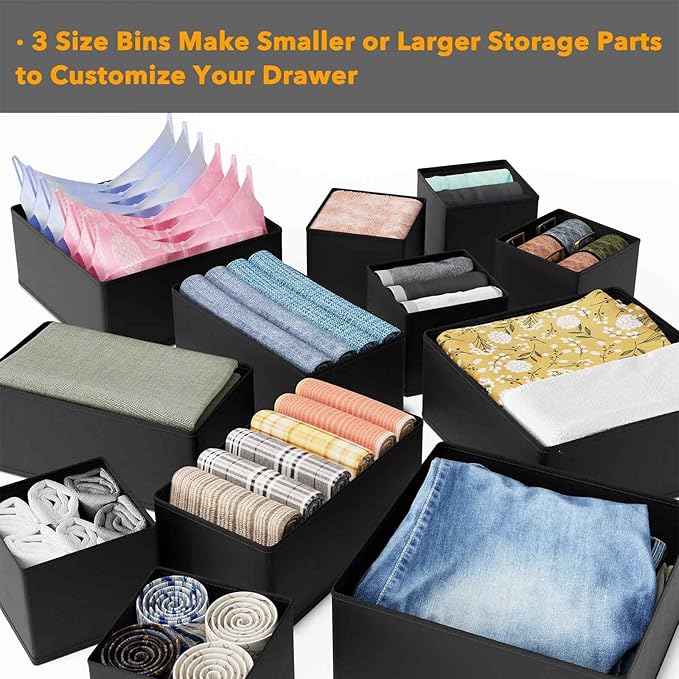 SpaceAid Drawer Organizer for Clothes, 18 Pack Dresser Drawer Organizer Bins, Closet Organizers and Storage Dividers for Clothing, Underwears, Socks (Black) - Image 5