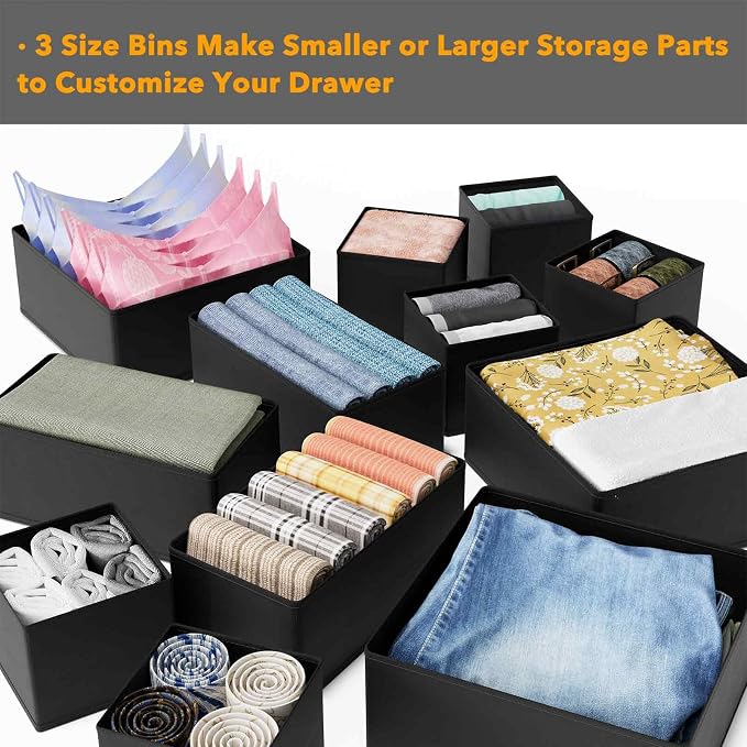 SpaceAid Drawer Organizer for Clothes, 6 Pack Dresser Drawer Organizer Bins, Closet Organizers and Storage Dividers for Clothing, Underwears, Socks (Black) - Image 5