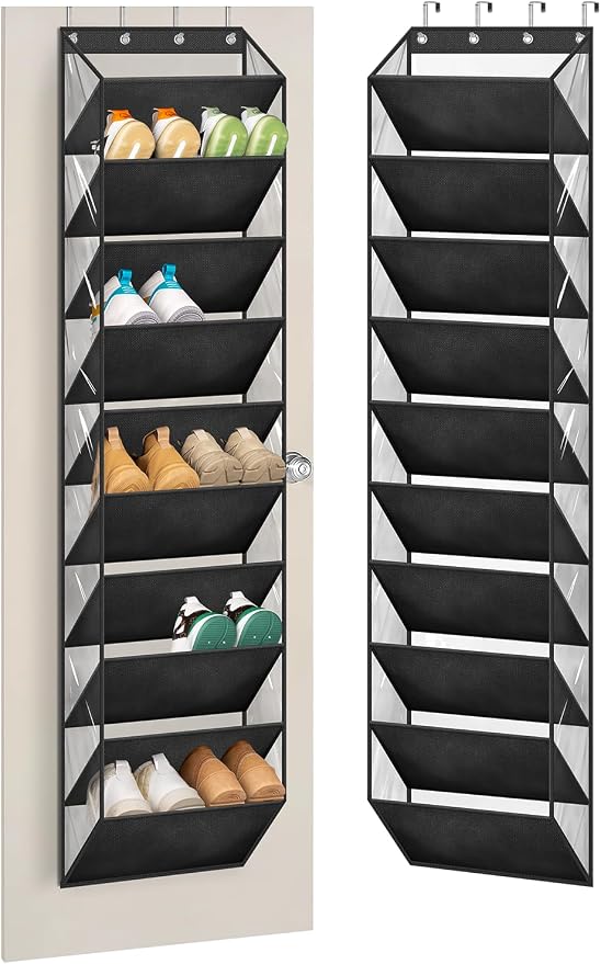 AOODA 10 Tier Clear Over the Door Shoe Organizer Storage, Deep Pockets Large Hanging Shoe Rack for Closet Door, Fit 20 Pairs Shoe Holder Hanger for Sneakers, Boots (Black) by AOODA