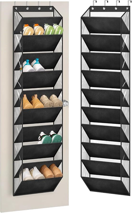 AOODA 10 Tier Clear Over the Door Shoe Organizer Storage, Deep Pockets Large Hanging Shoe Rack for Closet Door, Fit 20 Pairs Shoe Holder Hanger for Sneakers, Boots (Black) by AOODA