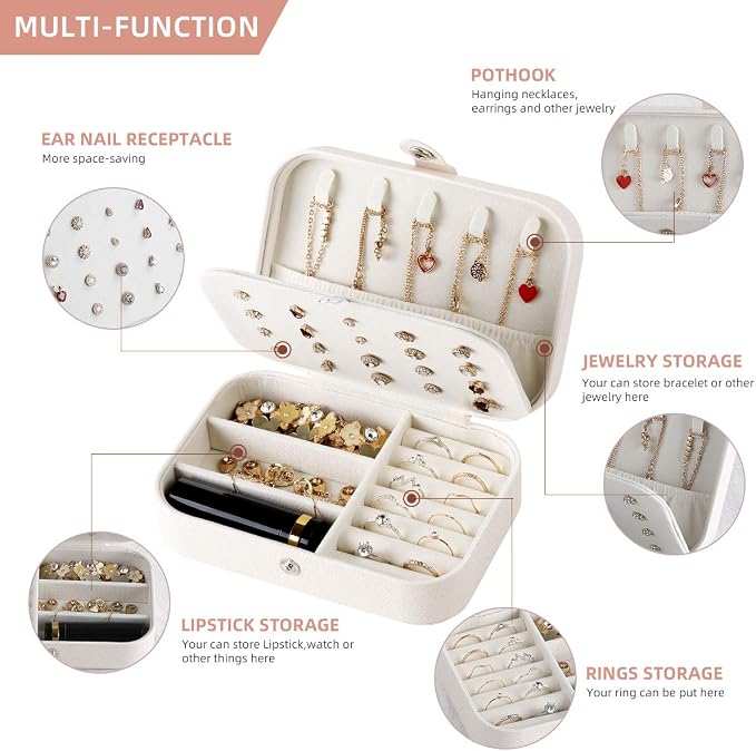 CASEGRACE Jewelry Box For Women Travel Jewelry Organizer Double Layer for Necklace Earring Rings Jewelry Holder Case - Image 3