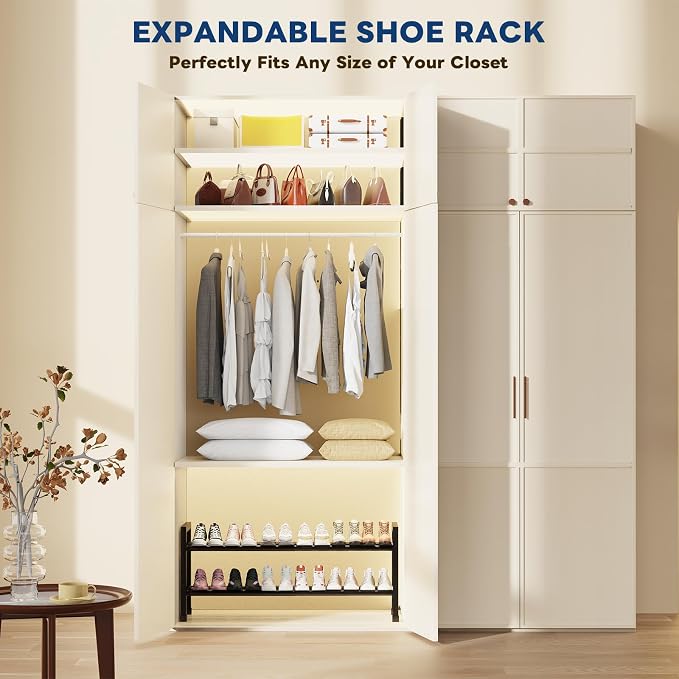 Mavivegue Expandable Shoe Rack, 2-Tier 19"-43.3" Adjustable Shoe Rack for Closet,Hall Entryway,Front Door,Garage, Sturdy Steel Space-Saving Rack, Black​ - Image 6