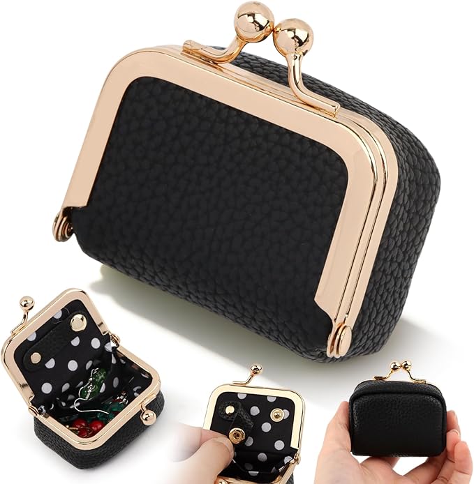 PU Leather Mini Jewelry Box, Vintage Portable Mini Jewelry Organizer with Kiss Lock, Compact Travel Case for Rings, Earrings, Necklaces - Ideal Gift for Women by Unknown