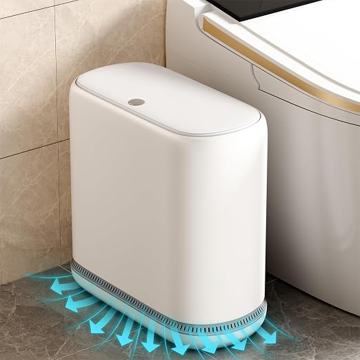 Small Bathroom Trash Can with Lid, 3 Gallon Slim Garbage Bin with Pop-Up Lid & Air-Pressure Bag Lock, Mini Waste Basket for Bathroom, Bedroom, Kitchen, Office, Rv, White - Includes 75 Bags (5 Rolls) by Unknown