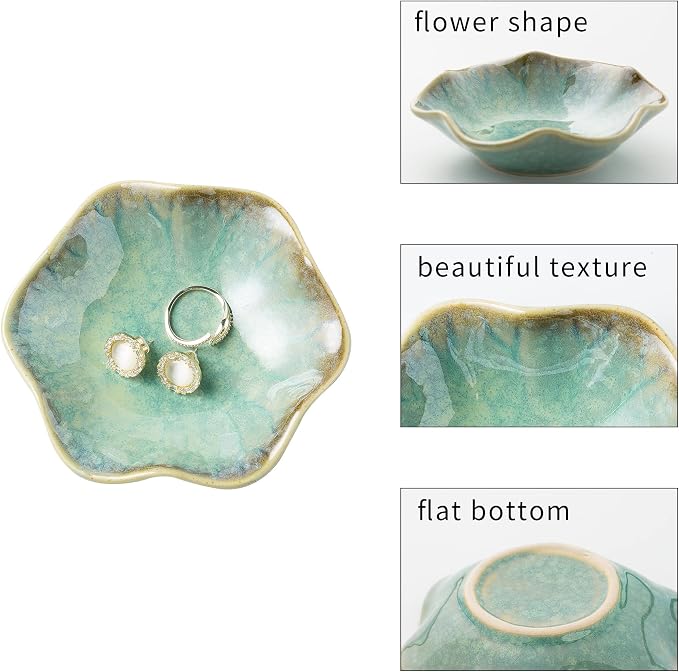 Jewelry Dish Tray, Ring Dish, Ceramic Trinket Tray, Key Bowl, Decorative Plate, for Friends Sisters Daughter Mother (Emerald Green) - Image 6