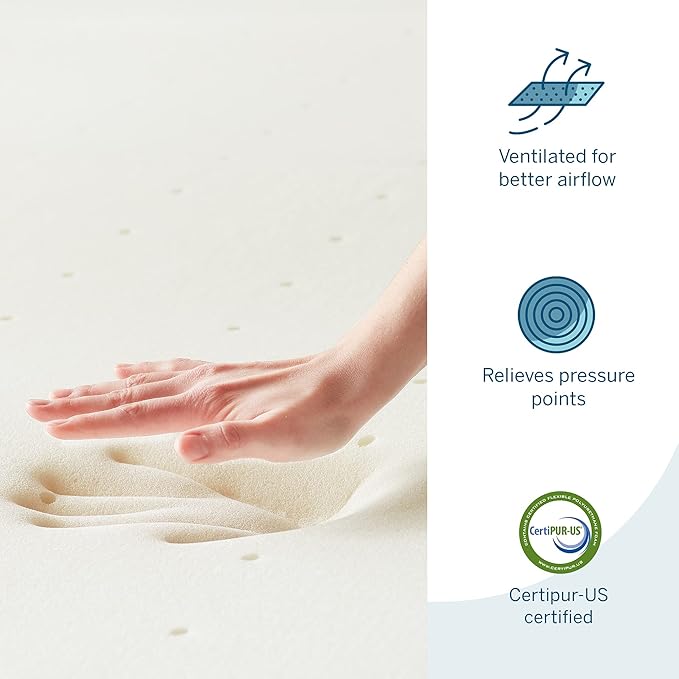 LUCID 2 Inch Traditional Foam Mattress Topper – Ventilated & Breathable – Conforming Support – Twin size