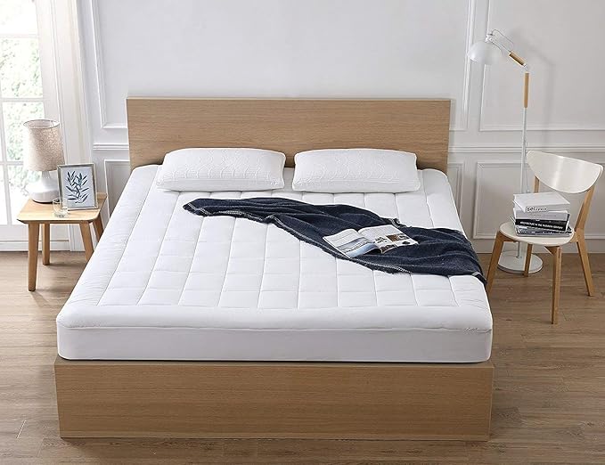 oaskys King Mattress Pad Cover Cooling Mattress Topper Pillow Top with Down Alternative Fill (8-21”Fitted Deep Pocket King Size) White