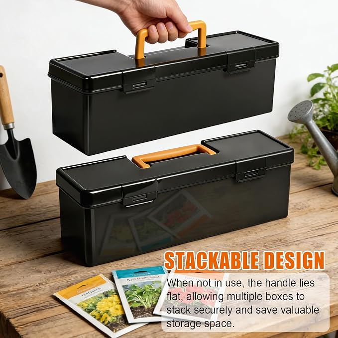 tutata Seed Packet Organizer Box Plastic Portable Seed Packet Storage Box, Seed Storage Organizer - Black - Image 4