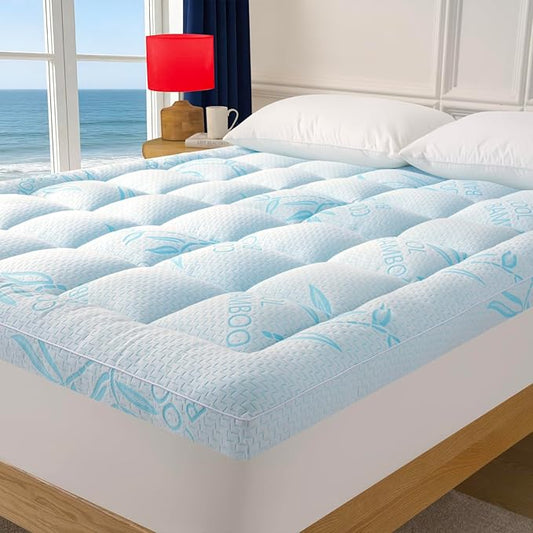King Mattress Topper Viscose Derived from Bamboo,Breathable and Soft Extra Thick Pillow Top Mattress Pad Cover for Back Pain, Deep Pocket Fits 7–21 Inch Mattress (78"x80")