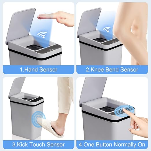 Anborry Smart Touchless Bathroom Trash Can 2.2 Gallon Automatic Motion Sensor Rubbish Can with Lid Electric Narrow Small Garbage Bin for Kitchen, Office, Toilet, Bedroom (Grey) - Image 5