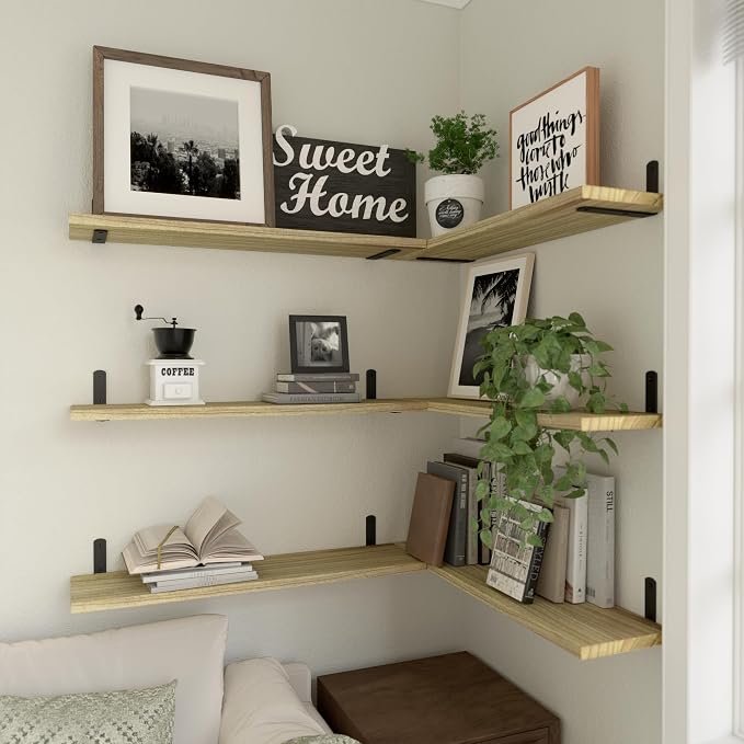 WOPITUES Wood Floating Shelves Set of 6, 24 inch Long Floating Shelves for Wall Decor, Farmhouse Shelf for Bedroom, Bathroom Storage Shelves, Book Shelves for Living Room - Rustic Brown - Image 5