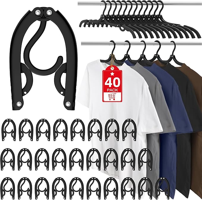 40 Pcs Travel Hangers Portable Foldable Travel Hanger Organizer, Plastic Cruise Essentials Clothes Drying Rack Folding Hangers for Camping Flying RV Europe Vacation Essentials Suitcasee, Black by Besslly