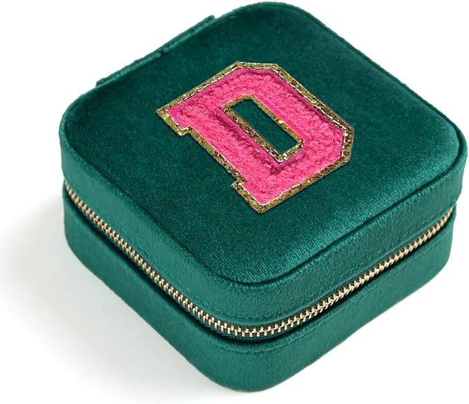 Personalized Velvet Travel Jewelry Case Box For Women Ring Necklace Earring Holder Organizer with Mirror Green Girls Box Birthday Gifts Mom Initial D - Image 7
