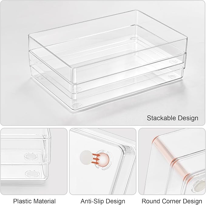 SMARTAKE 6 PCS Clear Plastic Drawer Organizers Set, Large Size Non-Slip Desk Drawer Organizer, Versatile Bathroom and Vanity Drawer Organizer Trays for Makeup, Bedroom, Office, Kitchen Utensils - Image 6