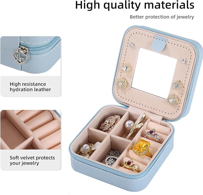 KElofoN Travel jewelry case Travel jewelry box Travel Jewelry Organizer Small Jewelry Organizer Box for Girls Women with Mirror (Sky blue-5) - Image 4
