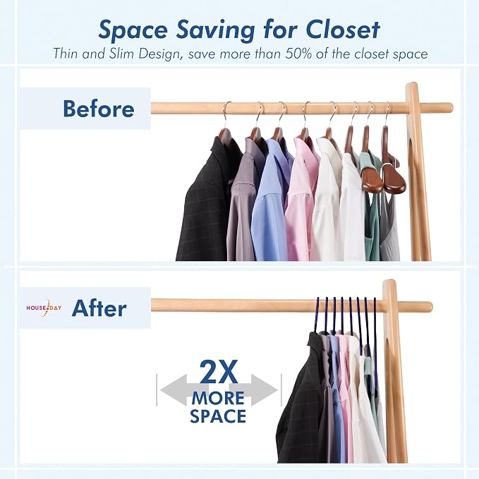 HOUSE DAY Blue Plastic Hangers 60 Pack, Clothes Hangers with Non Slip Hooks, Durable & Space Saving Coat Hanger, Light-Weight Clothing Hangers, Perfect Closet Organizer for Everyday Use - Image 3