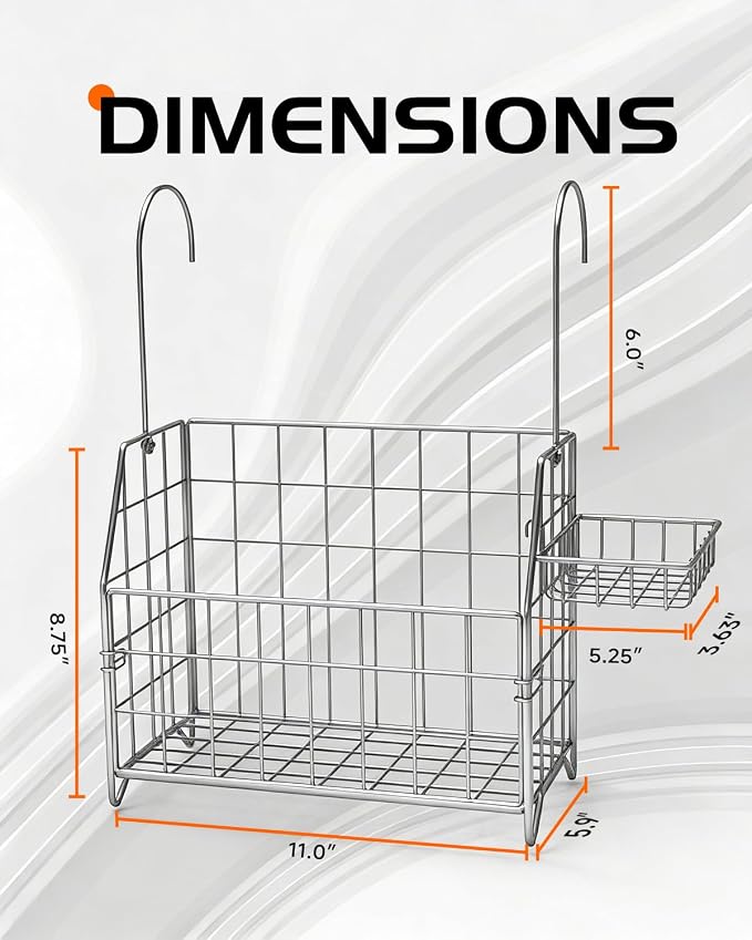 Large Rustproof Shower Caddy Hanging, 304 Stainless Steel Hanging Shower Organizer Basket for Bathroom & Bathtub, Over the Rod Shower Rack for Shampoo, Conditioner, Soap & Bath Accessories(Silver) - Image 3