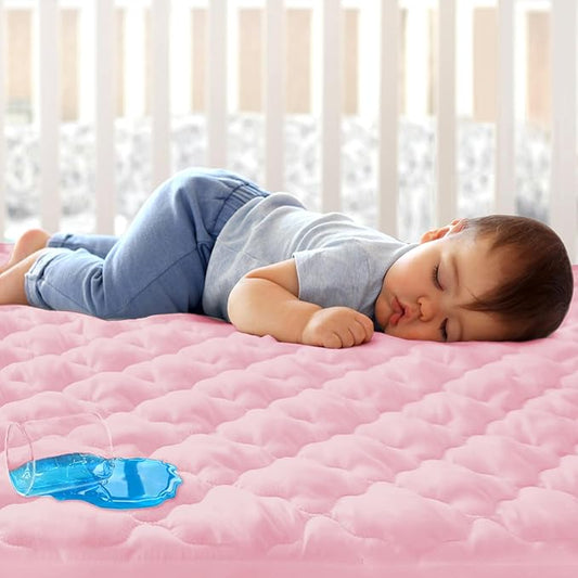 Mini Crib Mattress Protector Sheets Fitted Waterproof Mini Crib Mattress Pad Cover, Noiseless & Machine Wash 100% Absorbent Mini Crib Mattress Protector Sheet Quilted, Pink, 38" x 24"