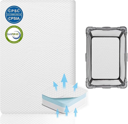 Lisara Pack and Play Mattress, 38 x 26 Pack N Play Mattress for Babies and Toddlers, Dual Sided Gel Memory Foam Waterproof, Removable and Breathable Ice Silk Cover