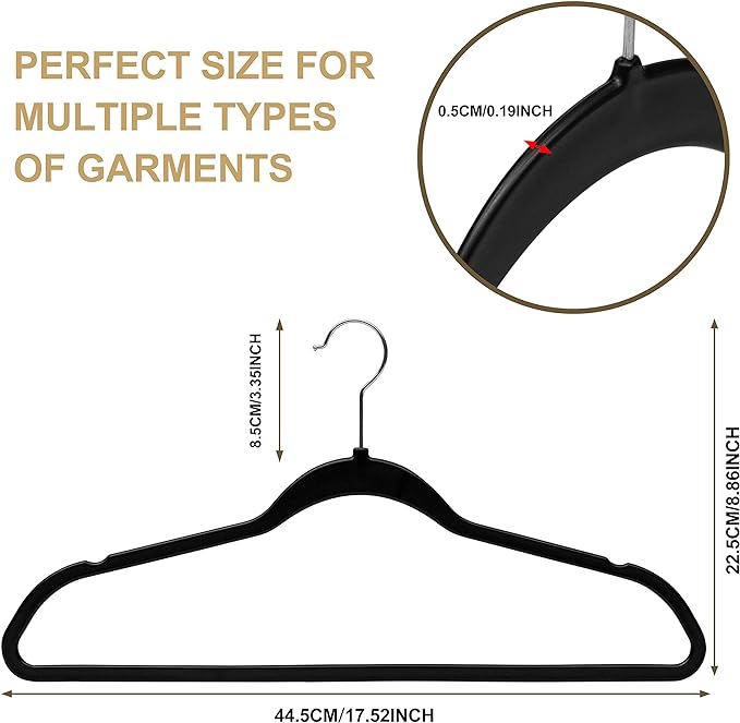Quality Hangers 160 Pack Plastic Hangers for Clothes - Slim Non-Velvet Hangers with 360° Swivel Chrome Hook & Non Slip Notches - Ideal for Dresses Coats Shirts Jackets & More - Black - Image 4