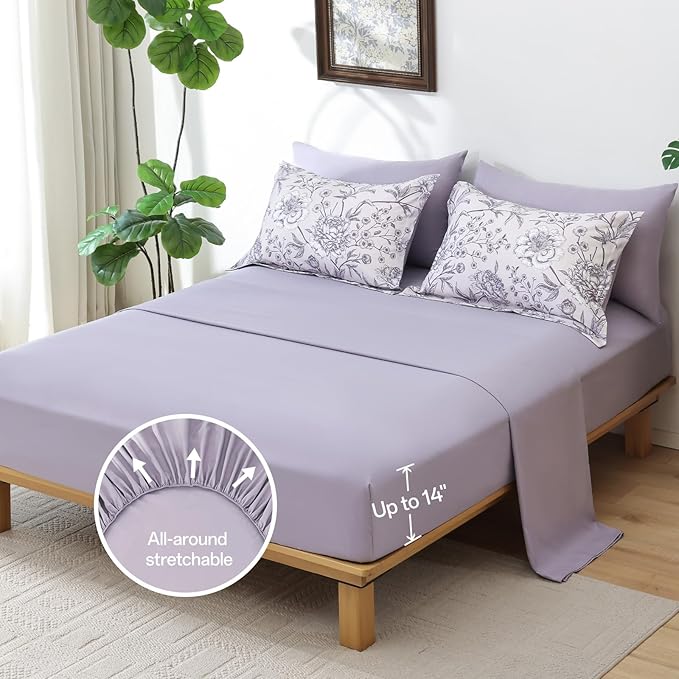 Yiran Botanical Floral Purple Comforter Queen 7 Piece Bed in a Bag Soft Microfiber Bedding Comforter Set for All Season (1 Comforter,2 Pillowcases,2 Pillow Shams,1 Flat Sheet,1 Fitted Sheet)