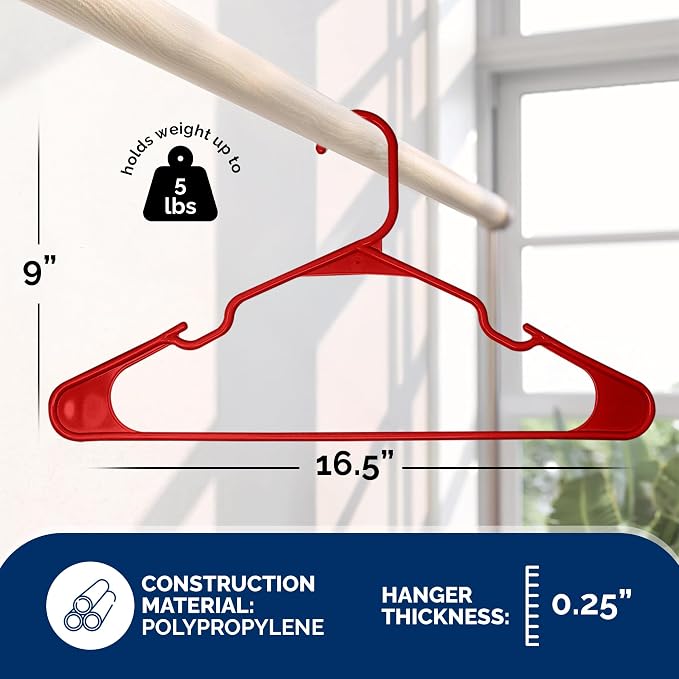 Closetselect Plastic Hangers 50 Pack - Space Saving Clothes Hangers, Made in USA, Durable & Strong Plastic Shirt & Coat Hanger with Notches & Shoulder Grooves, Non-Slip Clothing Hangers | Red Engine - Image 3