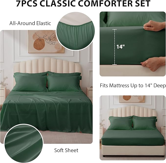 Twin Comforter Set Emerald Green - Bed in a Bag Twin Size 5 Pieces, Soft Bedding Set for All Seasons, Premium College Dorm Comforter Set with Comforter, 1 Sheet, 1 Pillowcase & 1 Sham