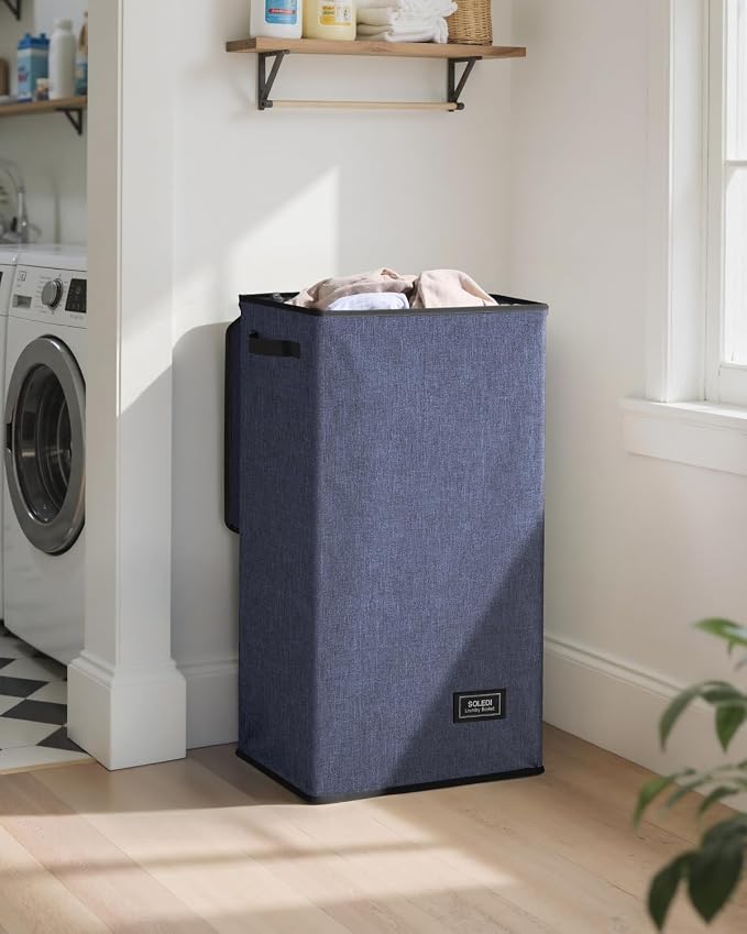 SOLEDI Laundry Hamper with Lid 100L Large & Tall Collapsible Laundry Basket, Clothes Hamper with Bag Removable Easy to Carry, Dirty Hampers for Bedroom, Bathroom, Dorm, College, Navy Blue - Image 2