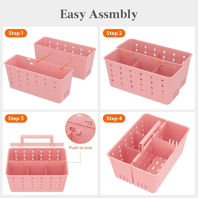 Lifewit Shower Caddy Portable, Cleaning Supplies Caddy Organizer with Handle and Adjustable Dividers, Plastic Shower Basket for Dorm Room Essentials, College, Bathroom, Pink, 1 Pack - Image 7