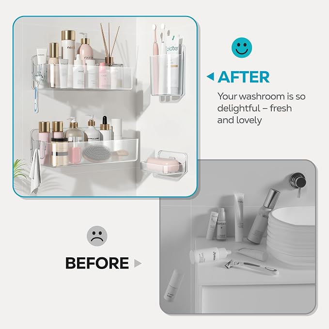 Nieifi Adhesive Wall Shelf, Shower Shelves, Shower Organizer for Bathroom Organization (A-Clear, 4 pieces) - Image 8