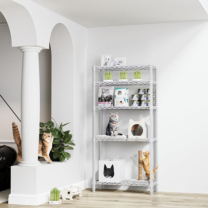 M MZG 1250 lbs 5 Tier Shelf Metal Storage Shelves Wire Rack Closet Organizers for Garage Kitchen Bathroom Laundry White 11.8" D x 29.5" W x 59.5" H - Image 2