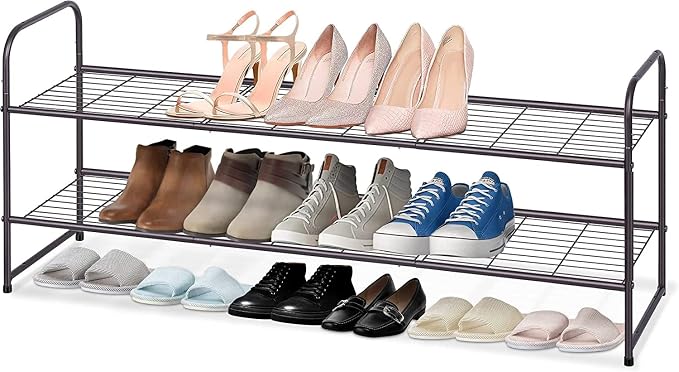 KEETDY 2-Tier Long Shoe Rack for Closet Entryway Shoe Organizer for 18 Pairs Sneakers, Metal Stackable Shoe Storage Shelf with Wire Grid for Bedroom, Floor, Bronze by KEETDY