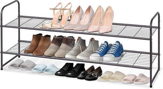 KEETDY 2-Tier Long Shoe Rack for Closet Entryway Shoe Organizer for 18 Pairs Sneakers, Metal Stackable Shoe Storage Shelf with Wire Grid for Bedroom, Floor, Bronze by KEETDY