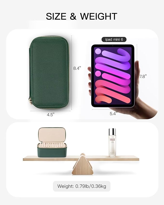 VLANDO Jewelry Travel Case,Travel Jewelry Organizer with Clear Velvet Jewelry Bags 12Pcs Zipper Pouch for Women Girl Gift-Green - Image 3