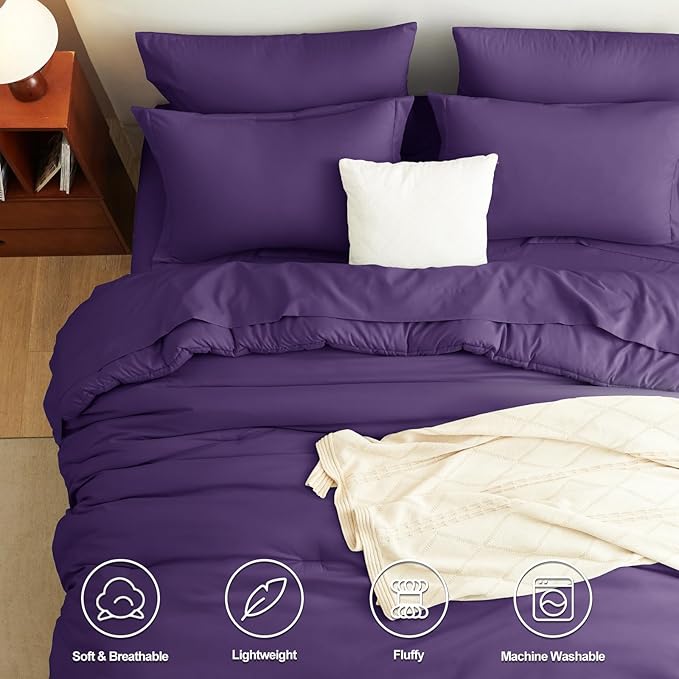 CozyLux Full Size Comforter Sets Purple, 7 Pieces Bed in a Bag Full Comforter Set with Sheets, Luxury Soft Bedding Set with Down Alternative Comforter, Fitted Sheet, Flat Sheet, Pillowcases & Shams