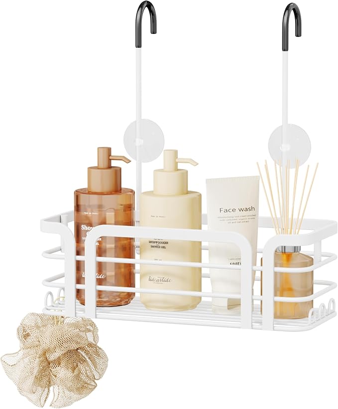 SWTYMIKI Shower Caddy Hanging Organizer - Over the Door Shower Caddy with 6 Hooks, 2 Installation Ways, Stainless Steel Rustproof Bathroom Organizer, White by SwtyMiki-TidyHomeSweetLife
