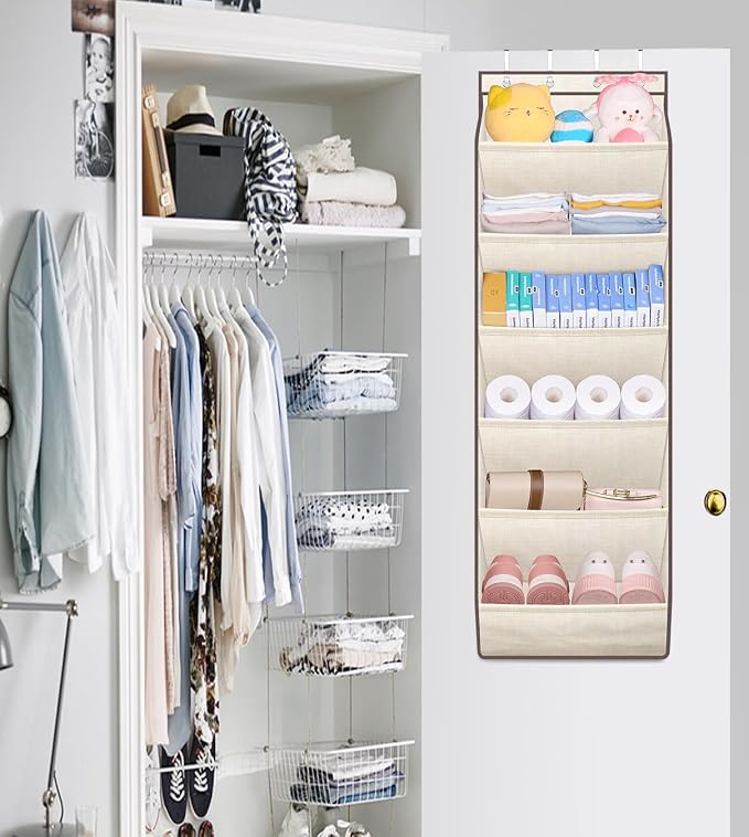 SLEEPING LAMB Shoe Rack for Door, Kids Door Shoe Organizer for Closet hanger, Narrow Hanging Sneaker Storage with Large Deep Pockets for Toddler, Girl, Baby Room Decor, Beige - Image 7