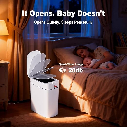 funest Bathroom Trash Can with Lid, Automatic Motion Sensor Trash Can, 3.5 Gallon Garbage Can, Type-C Rechargeable, Bag-Holding Design, One-Pull Auto Packing, Quiet-Close Hinge for Bedroom, Office - Image 4
