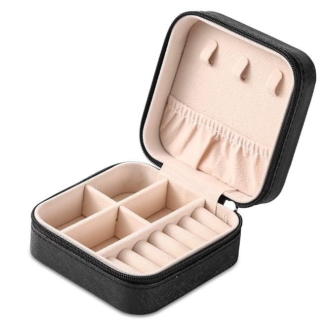 Neveika Portable Travel Mini Jewelry Box Leather Jewellery Ring Organizer Case Storage Gift Box Girls Women (black). by NEVEIKA