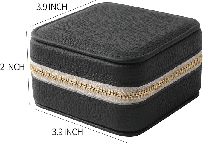 Genuine Leather Travel Jewelry Case Organizer with Mirror for Women, Small Jewelry Box Portable Mini Jewelry Case for Earring, Ring, Necklace, Bracelet（Lychee Grain Black） - Image 2