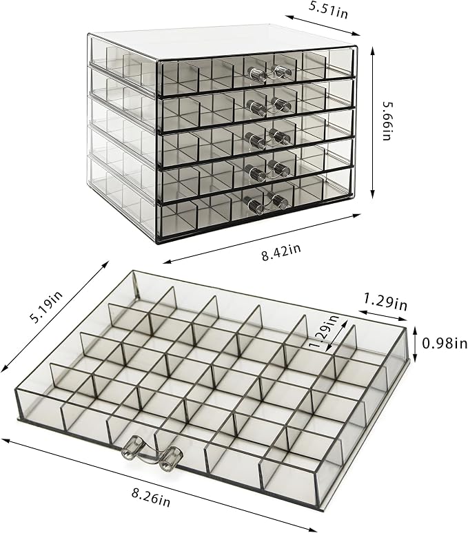 Clear Grey Acrylic Jewelry Storage Box, Earring Jewelry Organizer with 5 Drawers, 5-Layer Jewelry Box for Women, Earring Display Holder for Earrings Ring Bracelet Necklace, 120 Grid Storage Box - Image 2
