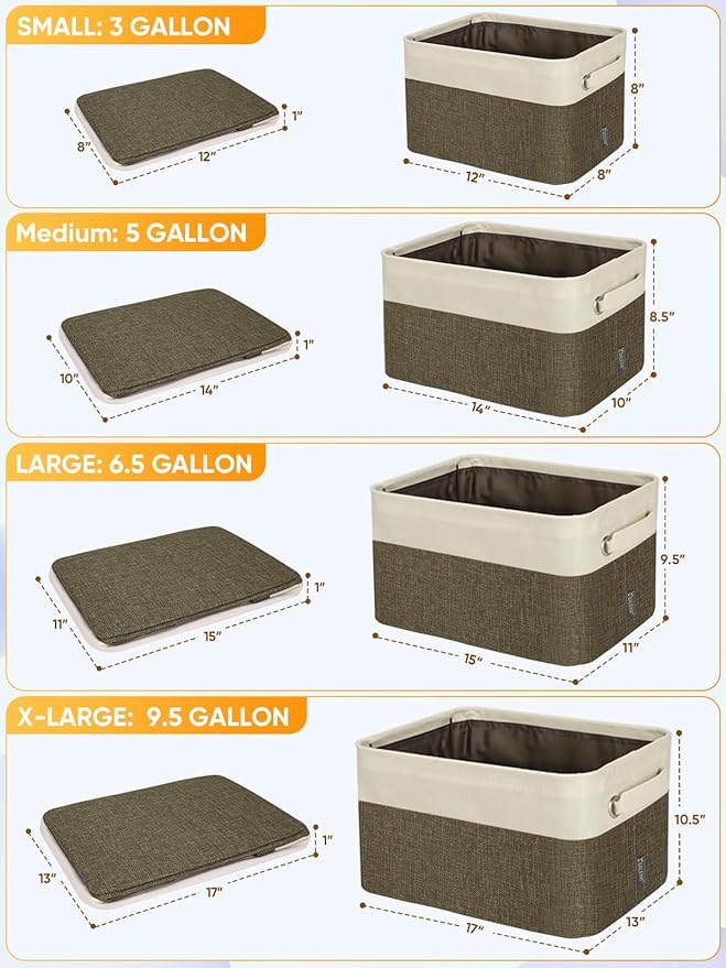 BALEINE 2 Pack Fabric Closet Storage Bins for Shelves, Linen Closet Organizers and Storage, Decorative Baskets for Organizing, Shelf, Clothes, Home, Office (Brown, 17''x13''x10.5'') - Image 2